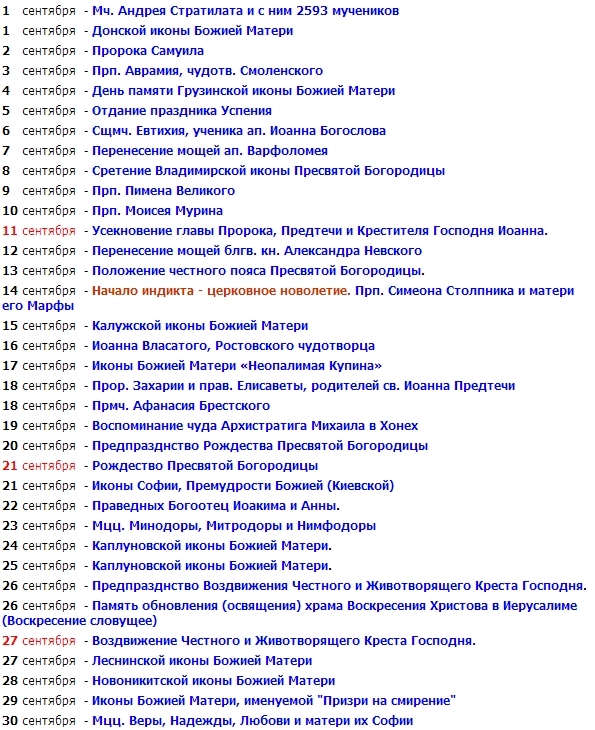 Какие праздники в сентябре по церковному календарю Профессиональные праздники в июле 2024