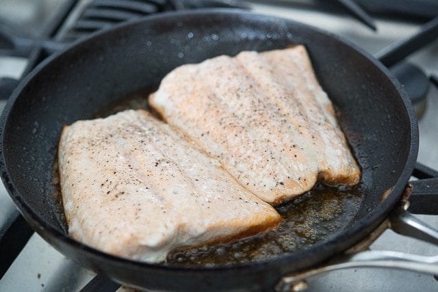 Salmon Fillets Cooked in Skillet