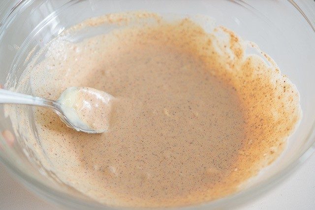 Salmon Salad Dressing Mixed Together in Glass Bowl